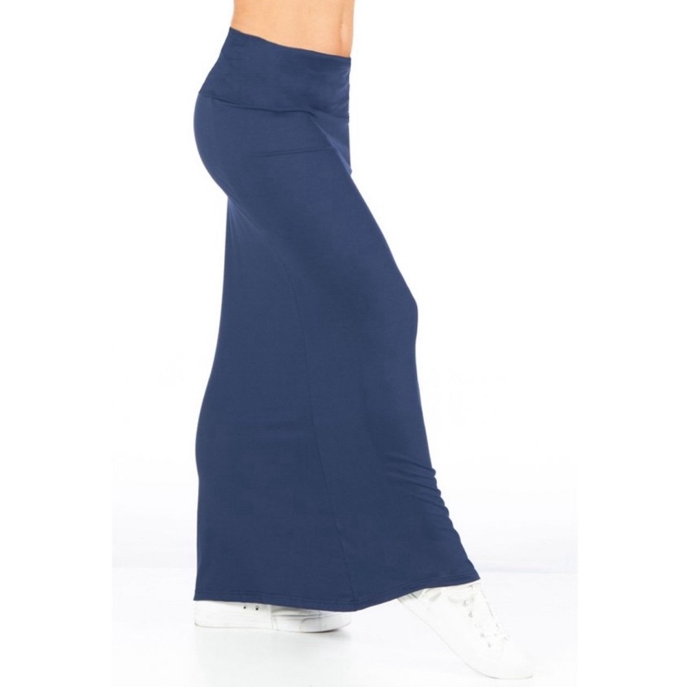 Women's 24Seven Comfort Apparel Foldover Maxi Skirt SMALL Blue